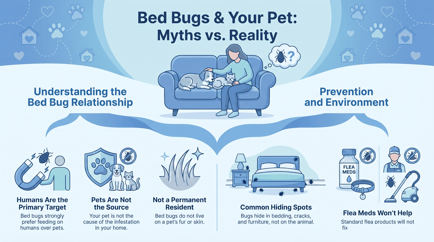 Infographic showing that bed bugs prefer humans over pets and do not live on animals