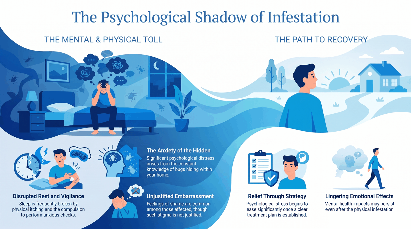 Infographic showing mental health and sleep effects of a bed bug infestation