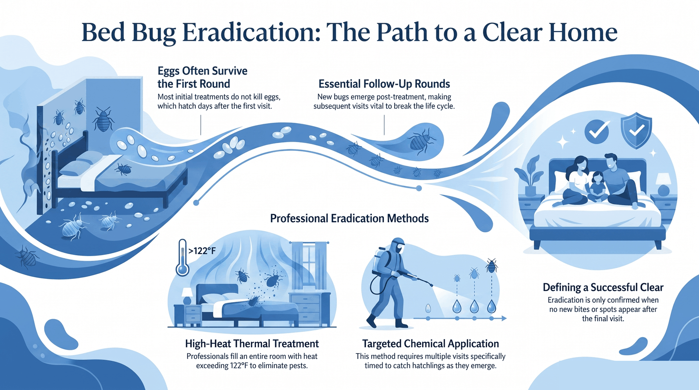 Professional bed bug removal — heat vs chemical, multiple visit timeline