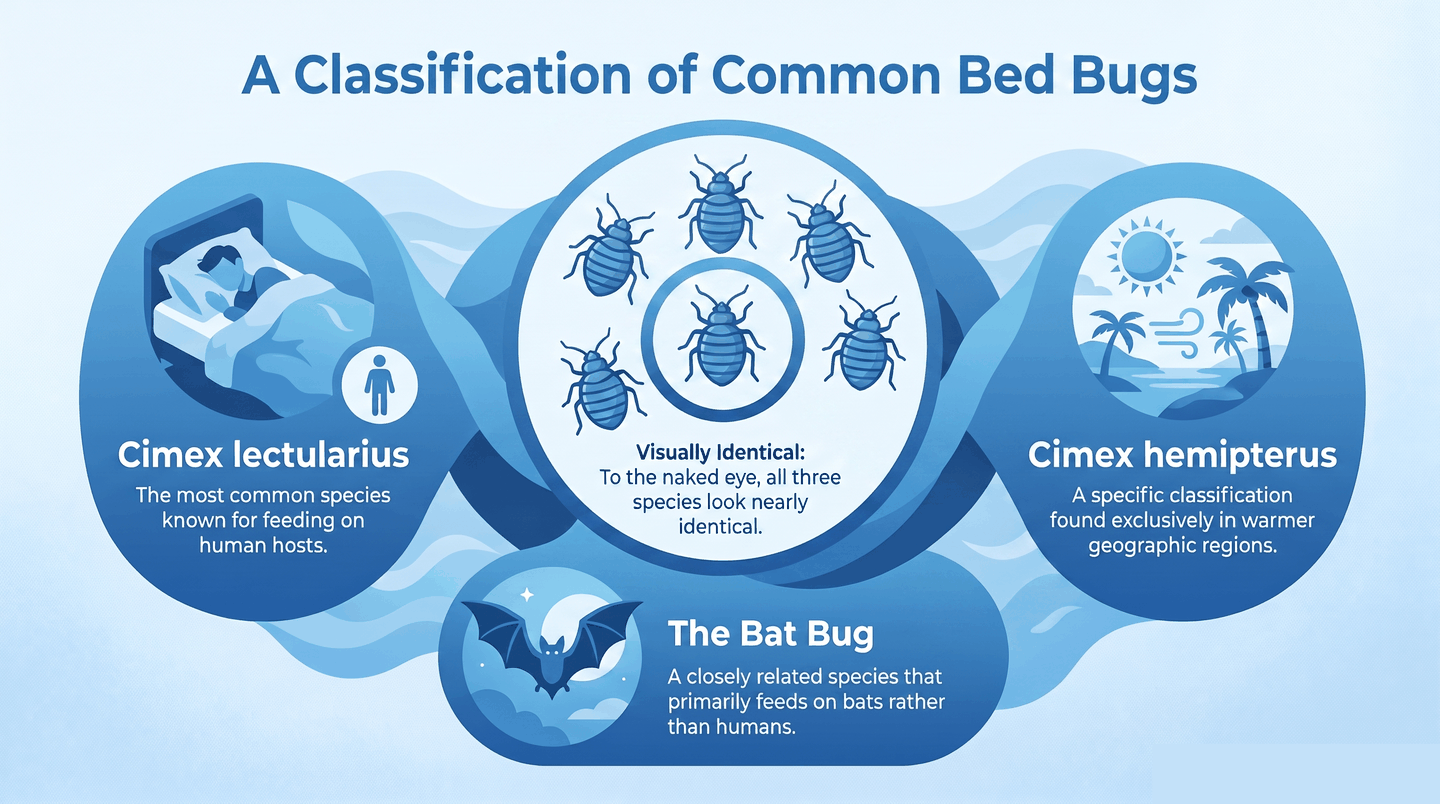 Infographic comparing the three main types of bed bugs