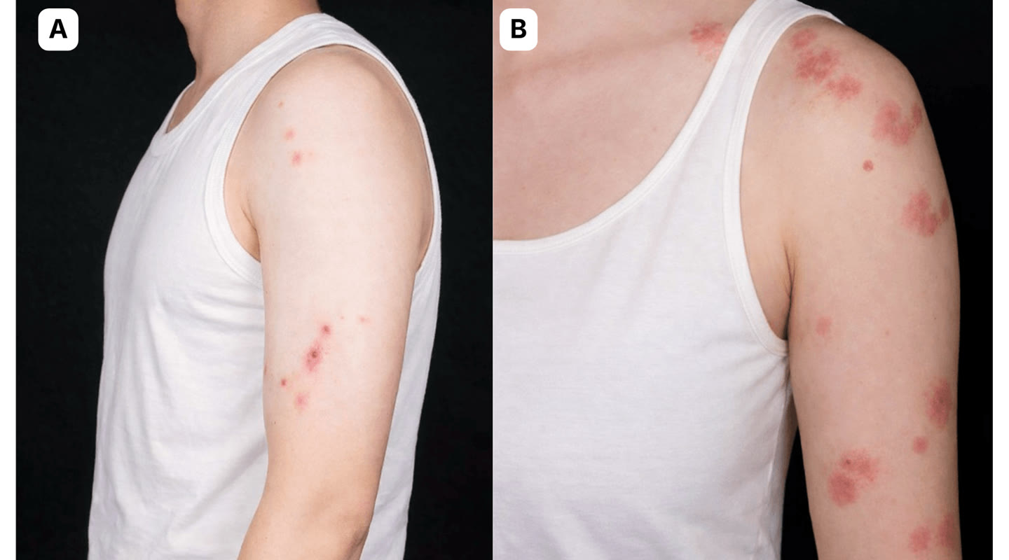 Close-up photo of bed bug bites on skin